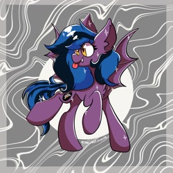 Size: 1536x1535 | Tagged: safe, artist:cupute, imported from derpibooru, oc, oc:stormy night, bat pony, pony, :p, bat pony oc, bat wings, big ears, female, happy, mare, tongue out, trotting, wings