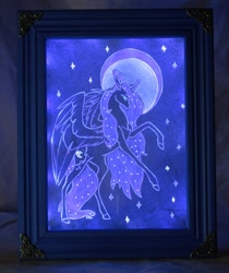 Size: 1516x1808 | Tagged: safe, artist:ashenonedreamer, artist:dementra369, imported from derpibooru, princess luna, alicorn, pony, bipedal, ear fluff, ethereal mane, female, for sale, mare, moon, night, raised hoof, solo, starry mane, stars