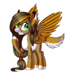 Size: 1434x1500 | Tagged: safe, artist:helemaranth, imported from derpibooru, oc, oc only, pegasus, pony, colored hooves, commission, grin, pegasus oc, raised hoof, simple background, smiling, solo, transparent background, wings, ych result