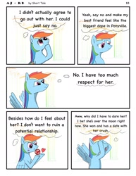 Size: 1385x1792 | Tagged: safe, artist:short tale, imported from derpibooru, applejack, rainbow dash, pegasus, pony, comic:aj+rd, triple pony dare ya, annoyed, appledash, decision, digital art, female, lesbian, shipping, thoughts