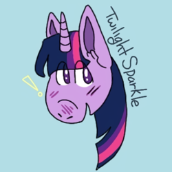 Size: 510x510 | Tagged: safe, alternate version, artist:van_goghing_to_draw, imported from derpibooru, twilight sparkle, pony, unicorn, blue background, bust, female, mare, open mouth, simple background, smiling, solo, unicorn twilight