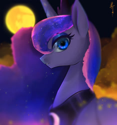 Size: 952x1015 | Tagged: safe, artist:hosikawa, imported from derpibooru, princess luna, alicorn, pony, bust, female, mare, mare in the moon, moon, night, profile, solo