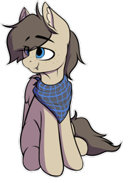 Size: 444x640 | Tagged: safe, artist:notetaker, imported from derpibooru, part of a set, oc, oc only, oc:snaggletooth, pegasus, pony, clothes, male, scarf, simple background, sitting, smiling, transparent background