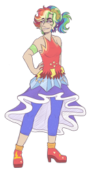 Size: 1900x3600 | Tagged: safe, artist:kikirdcz, imported from derpibooru, rainbow dash, human, alternate hairstyle, armband, belt, boots, clothes, crystal gala, crystal gala dress, dress, ear piercing, earring, female, freckles, grin, high heel boots, humanized, jewelry, leggings, piercing, rainbow dash always dresses in style, shoes, simple background, skirt, smiling, solo, transparent background