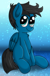 Size: 4390x6600 | Tagged: safe, artist:agkandphotomaker2000, imported from derpibooru, oc, oc:pony video maker, pegasus, pony, drawing, looking at you, pegasus oc, simple background, sitting, style shift, wings