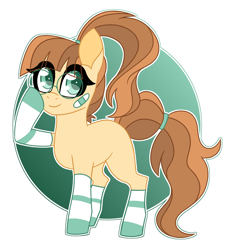 Size: 2538x2681 | Tagged: safe, artist:crazysketch101, imported from derpibooru, oc, oc only, oc:bookworm, earth pony, pony, circle background, clothes, simple background, socks, solo, striped socks, white background