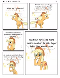 Size: 1385x1792 | Tagged: safe, artist:short tale, imported from derpibooru, applejack, rainbow dash, earth pony, pony, comic:aj+rd, appledash, barn, digital art, family, farm, female, lesbian, panic, panicking, running, shipping, thinking