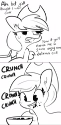 Size: 1461x2971 | Tagged: safe, artist:tjpones, artist:tjpones edits, edit, imported from derpibooru, applejack, earth pony, pony, applejack can't cook, applejack's hat, bowl, burnt, chili, cooking, cowboy hat, crunch, eating, female, hat, mare, silly, silly pony, solo, stetson, talking, this will end in diarrhea, this will end in food poisoning, this will end in the hospital, too dumb to live, who's a silly pony, y'all