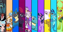Size: 6000x3072 | Tagged: safe, artist:andoanimalia, artist:cencerberon, artist:cheezedoodle96, edit, imported from derpibooru, cozy glow, gilda, lord tirek, princess ember, queen chrysalis, tempest shadow, thorax, twilight sparkle, changedling, changeling, lucario, totodile, blaze the cat, cheese the chao, cream the rabbit, crossover, dragon ball, dragon ball super, king thorax, pokémon, sonic the hedgehog (series), tournament of power, universe survival arc