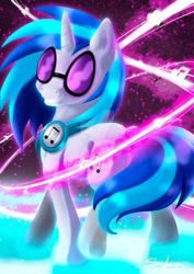 Size: 1280x1803 | Tagged: safe, artist:safizejaart, imported from derpibooru, dj pon-3, vinyl scratch, pony, unicorn, deviantart watermark, female, grin, looking at you, looking back, looking back at you, mare, obtrusive watermark, smiling, solo, watermark