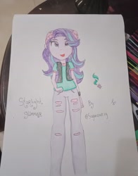 Size: 1344x1714 | Tagged: safe, artist:payshiechastityart, imported from derpibooru, starlight glimmer, equestria girls, beanie, clothes, female, hat, pants, solo, traditional art, vest