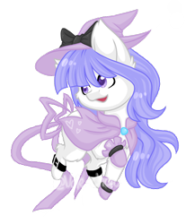 Size: 1080x1306 | Tagged: safe, artist:silentwolf-oficial, imported from derpibooru, oc, oc only, earth pony, pony, bow, cape, clothes, cuffs (clothes), earth pony oc, hat, looking back, open mouth, raised hoof, simple background, smiling, solo, transparent background, witch hat