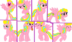 Size: 2807x1650 | Tagged: safe, artist:daisyrosepup16, imported from derpibooru, oc, oc only, oc:caramella bravo, pegasus, pony, base used, bipedal, crying, expressions, female, flying, mare, open mouth, raised hoof, simple background, solo, tongue out, white background