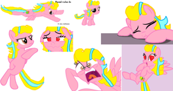 Size: 3675x1935 | Tagged: safe, artist:daisyrosepup16, imported from derpibooru, oc, oc only, oc:caramella bravo, pegasus, pony, angry, base used, bipedal, boutique depression, bust, expressions, eyelashes, female, flying, frown, heart eyes, mare, open mouth, wingding eyes