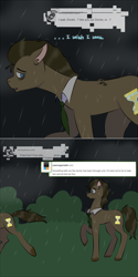 Size: 750x1502 | Tagged: safe, artist:the-solitaryqueen, imported from derpibooru, doctor whooves, time turner, earth pony, pony, ask discorded whooves, lovestruck derpy, doctor who, rain, self ponidox, the doctor, time travel