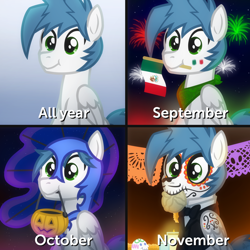 Size: 2048x2048 | Tagged: safe, artist:whitequartztheartist, imported from derpibooru, oc, oc:white quartz, pegasus, pony, 16 de septiembre, dia de los muertos, halloween, holiday