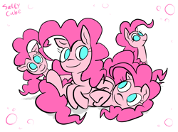 Size: 1694x1258 | Tagged: safe, artist:saltycube, imported from derpibooru, pinkie pie, earth pony, pony, too many pinkie pies, clone, clones, no pupils, pinkie clone, simple background, weird