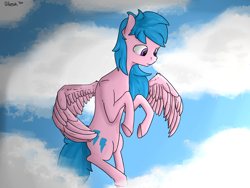 Size: 2000x1500 | Tagged: safe, artist:uteuk, imported from derpibooru, firefly, pegasus, pony, cloud, female, flying, g1, mare, sky, solo, wings