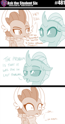 Size: 800x1516 | Tagged: safe, artist:sintakhra, imported from derpibooru, ocellus, smolder, changedling, changeling, dragon, tumblr:studentsix, bandana, duo, female, ocellus is not amused, shrunken pupils, this will end in detention, unamused