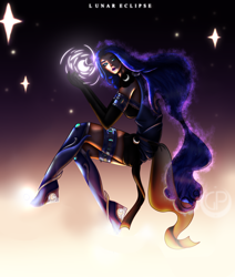 Size: 2480x2922 | Tagged: safe, artist:mazeness, imported from derpibooru, princess luna, human, clothes, eclipse, high heels, humanized, lunar eclipse, shoes, solo