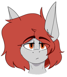 Size: 675x769 | Tagged: safe, artist:kirbirb, imported from derpibooru, oc, oc only, oc:scarlett lane, pegasus, pony, bust, eye clipping through hair, eyebrows, eyebrows visible through hair, freckles, looking at you, simple background, solo, transparent background