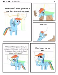 Size: 1385x1792 | Tagged: safe, artist:short tale, imported from derpibooru, applejack, rainbow dash, pegasus, pony, comic:aj+rd, appledash, bedroom, boxes, female, idea, lesbian, mother, note, shipping