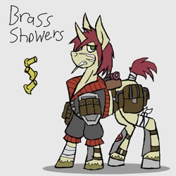 Size: 903x903 | Tagged: safe, artist:homicidal doktor, imported from derpibooru, oc, oc:brass showers, pony, unicorn, clothes