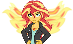 Size: 1024x626 | Tagged: safe, artist:emeraldblast63, artist:imdrunkontea, imported from derpibooru, sunset shimmer, phoenix, equestria girls, female, fiery shimmer, fiery wings, geode of empathy, magical geodes, redraw, simple background, smiling, smirk, solo, sunset phoenix, transparent background, wings