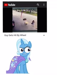 Size: 3106x4096 | Tagged: safe, imported from derpibooru, trixie, meme, special eyes, that pony sure does hate wheels, wheel, youtube