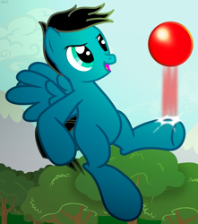 Size: 5826x6600 | Tagged: safe, artist:agkandphotomaker2000, imported from derpibooru, oc, oc:pony video maker, pegasus, pony, ball, flying, forest, hill, kicking, pegasus oc, show accurate, tree, wings