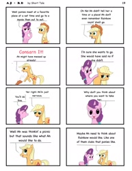 Size: 1385x1792 | Tagged: safe, artist:short tale, imported from derpibooru, applejack, rainbow dash, sugar belle, comic:aj+rd, advice, angry, appledash, digital art, encouragement, female, lesbian, romance, shipping, talking