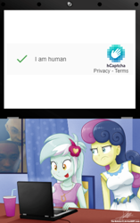 Size: 330x525 | Tagged: safe, artist:the-butch-x, edit, imported from derpibooru, bon bon, lyra heartstrings, sweetie drops, equestria girls, bon bon is not amused, breasts, captcha, clothes, computer, drink, grand theft auto, gta san andreas, meme, signature, tongue out, unamused