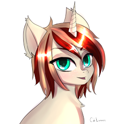 Size: 1842x1813 | Tagged: safe, alternate version, artist:cali luminos, imported from derpibooru, oc, oc only, oc:blazing bullet, pony, unicorn, androgynous, androgynous male, brown mane, chest fluff, colored pupils, cute, eye clipping through hair, eyebrows, eyebrows visible through hair, green eyes, horn, looking at you, male, open mouth, signature, simple background, smiling, solo, transparent background