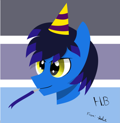 Size: 2471x2524 | Tagged: safe, artist:samsailz, imported from derpibooru, oc, pony, birthday, bust, derp, hat, lineless, party hat, party horn, portrait