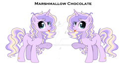 Size: 1280x674 | Tagged: safe, artist:jxstvelvet, imported from derpibooru, oc, oc only, oc:marshmallow chocolate, pony, unicorn, deviantart watermark, female, mare, obtrusive watermark, simple background, solo, tongue out, transparent background, watermark