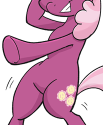 Size: 286x347 | Tagged: safe, artist:pfeffaroo, edit, imported from derpibooru, cheerilee, earth pony, pony, bipedal, cropped, featureless crotch, pictures of bellies, smiling, solo, underhoof