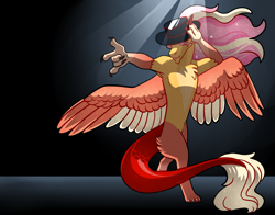 Size: 2800x2200 | Tagged: safe, artist:loryska, imported from derpibooru, oc, oc only, oc:larkspur, draconequus, hybrid, draconequus oc, hat, interspecies offspring, male, offspring, parent:discord, parent:fluttershy, parents:discoshy, solo