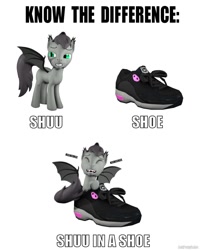 Size: 1024x1280 | Tagged: safe, artist:batponyecho, imported from derpibooru, oc, oc only, oc:shutterstock, bat pony, pony, 3d, bat pony oc, bat wings, bedroom eyes, clothes, laughing, male, shoes, simple background, solo, source filmmaker, spread wings, stallion, tail, text, wings