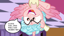 Size: 1280x720 | Tagged: safe, edit, imported from derpibooru, screencap, cozy glow, alicorn, pony, the ending of the end, alicornified, batshit insane, cozycorn, pure unfiltered evil, race swap, solo, speech bubble, upside down