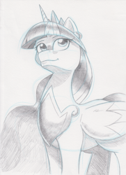 Size: 1280x1764 | Tagged: safe, artist:saturdaymorningproj, imported from derpibooru, twilight sparkle, alicorn, pony, the last problem, female, mare, monochrome, older, older twilight, princess twilight 2.0, sketch, twilight sparkle (alicorn)