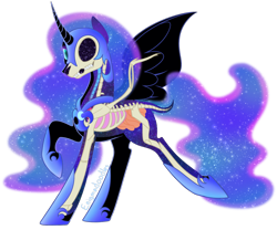 Size: 1200x1000 | Tagged: safe, artist:enigmadoodles, imported from derpibooru, nightmare moon, alicorn, pony, badass, bone, dissectibles, metal as fuck, organs, simple background, skeleton, solo, transparent background