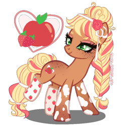 Size: 700x700 | Tagged: safe, artist:gihhbloonde, artist:shiibases, imported from derpibooru, oc, oc only, earth pony, pony, adoptable, base used, clothes, eyeshadow, female, freckles, magical lesbian spawn, makeup, mare, markings, offspring, parent:applejack, parent:strawberry sunrise, parents:applerise, raised leg, simple background, socks, solo, transparent background