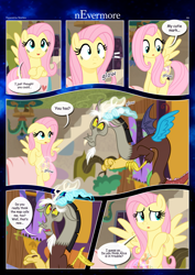 Size: 3259x4607 | Tagged: safe, artist:estories, imported from derpibooru, discord, fluttershy, draconequus, pegasus, pony, comic:nevermore, comic, cutie mark, glowing, glowing cutie mark, glowing horn, horn