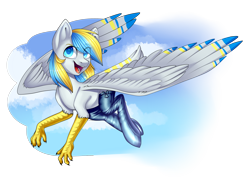 Size: 3000x2300 | Tagged: safe, artist:helemaranth, imported from derpibooru, oc, oc only, oc:cirrus sky, hippogriff, flying, hippogriff oc, male, open mouth, simple background, smiling, solo, transparent background