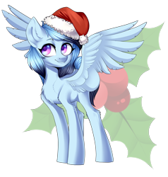 Size: 2646x2785 | Tagged: safe, artist:helemaranth, imported from derpibooru, oc, oc only, pegasus, pony, christmas, hat, holiday, holly, pegasus oc, santa hat, simple background, solo, spread wings, transparent background, wings