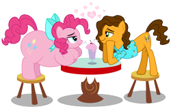 Size: 6170x3938 | Tagged: safe, artist:aleximusprime, imported from derpibooru, cheese sandwich, pinkie pie, earth pony, pony, flurry heart's story, cheesepie, chubbie pie, chubby, fat, female, male, mare, milkshake, pudgy pie, sharing a drink, shipping, simple background, stallion, straight, straw, transparent background