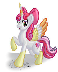 Size: 1200x1500 | Tagged: safe, artist:blademanunitpi, imported from derpibooru, apple bloom, scootaloo, sweetie belle, alicorn, pony, cutie mark, cutie mark crusaders, female, fusion, pose, simple background, solo, the cmc's cutie marks, the ultimate cutie mark crusader, transparent background, tricolor wings, we have become one