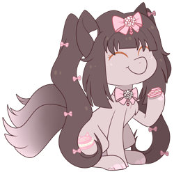 Size: 2200x2172 | Tagged: safe, artist:jetjetj, imported from derpibooru, part of a set, oc, oc only, oc:chocolate dwirl, earth pony, pony, commission, cute, female, food, macaron, mare, simple background, solo, transparent background, ych result