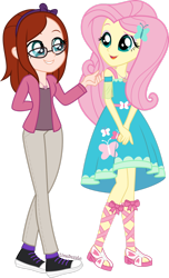 Size: 1280x2103 | Tagged: safe, artist:limedazzle, imported from derpibooru, fluttershy, oc, oc:sophie, equestria girls, clothes, jecket, pants, show accurate, simple background, transparent background