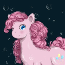 Size: 400x400 | Tagged: safe, artist:na-no-chan, imported from derpibooru, pinkie pie, earth pony, pony, bubble, female, one eye closed, solo, underwater, wink